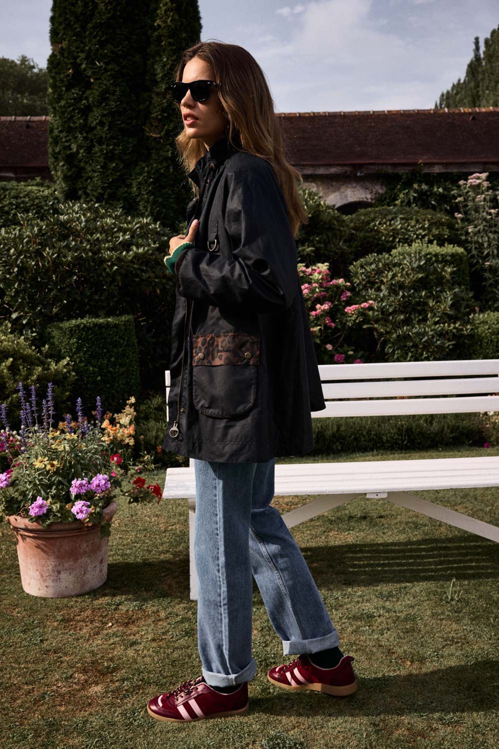 Chaqueta Anaïs azul marino con estampado de leopardo