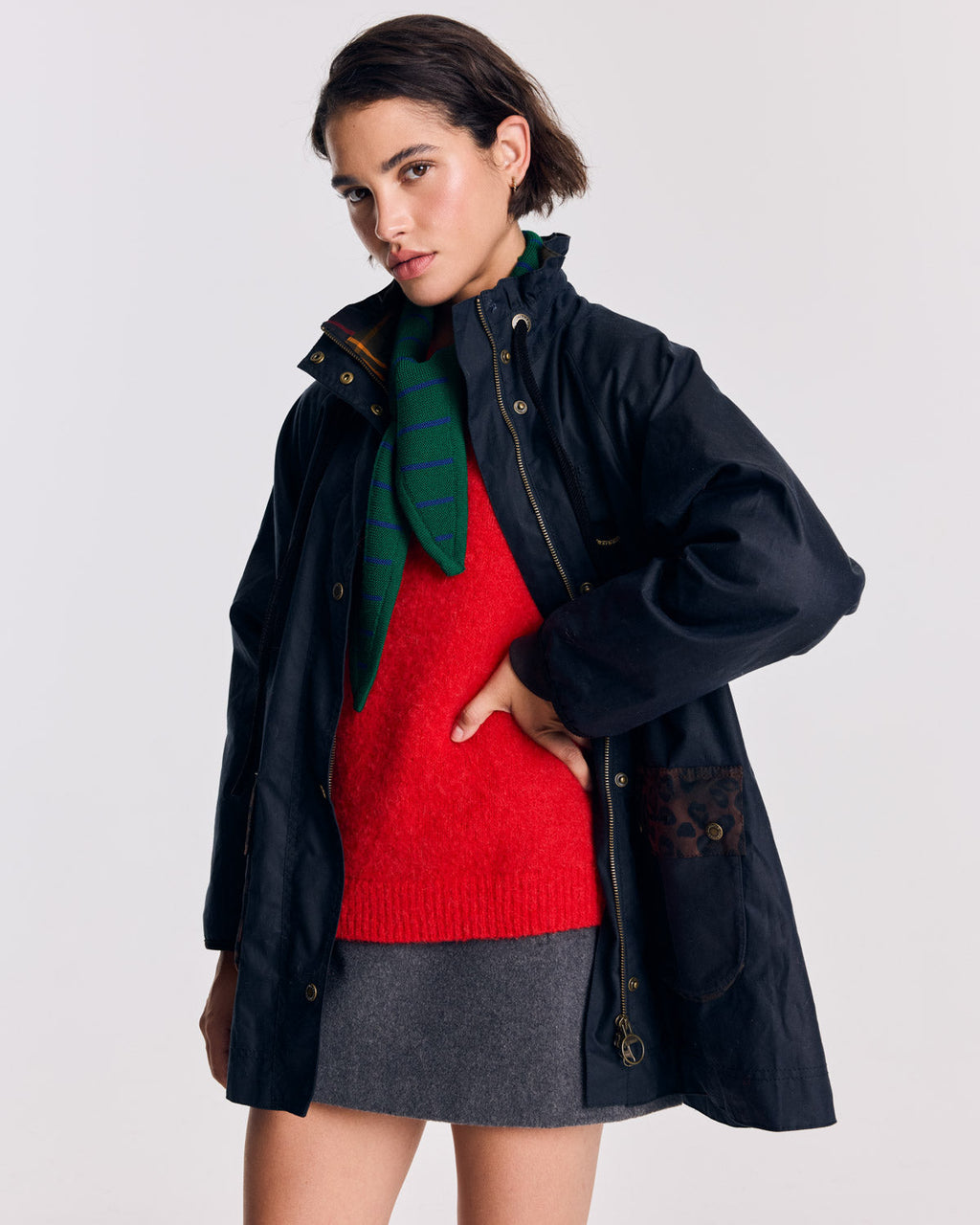 Chaqueta Anaïs azul marino con estampado de leopardo