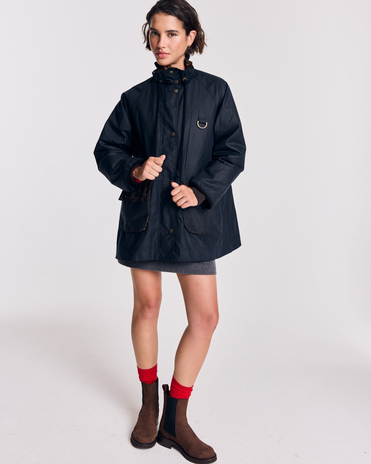 Chaqueta Anaïs azul marino con estampado de leopardo