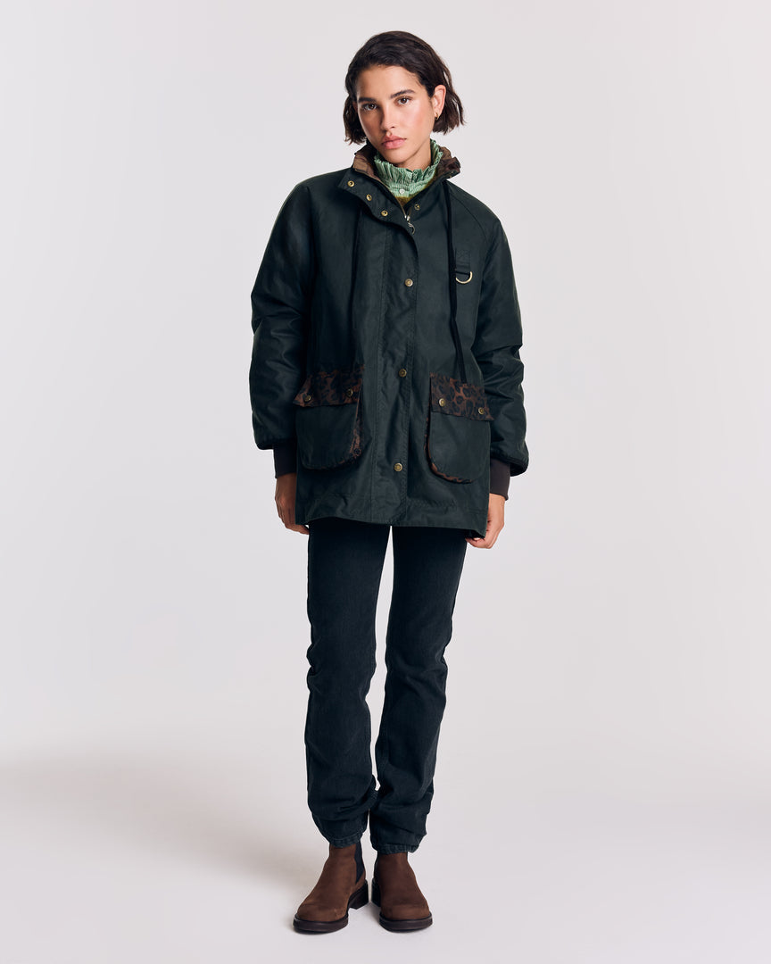 Chaqueta Anaïs Verde oscuro con estampado de leopardo