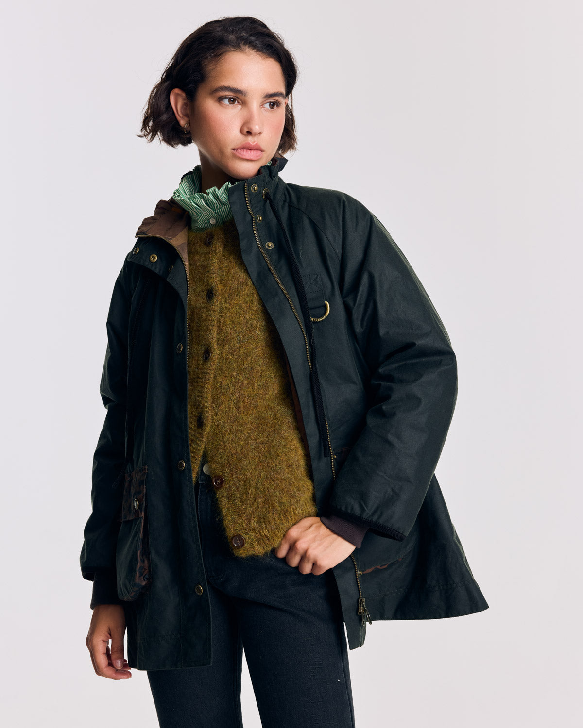 Chaqueta Anaïs Verde oscuro con estampado de leopardo