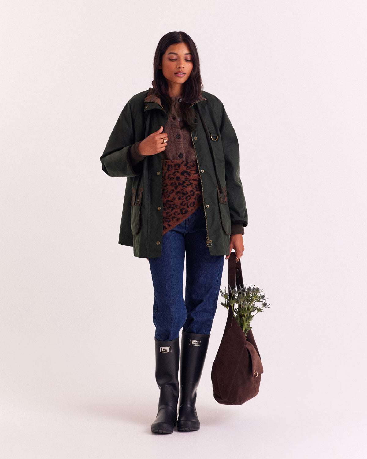 Chaqueta Anaïs Verde oscuro con estampado de leopardo
