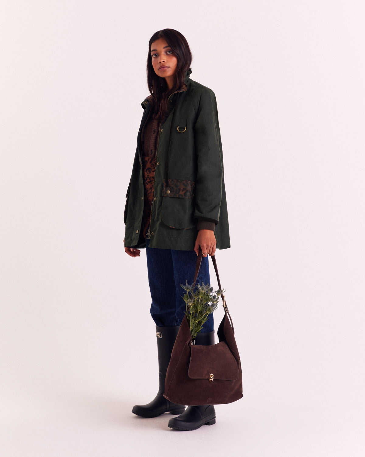 Chaqueta Anaïs Verde oscuro con estampado de leopardo