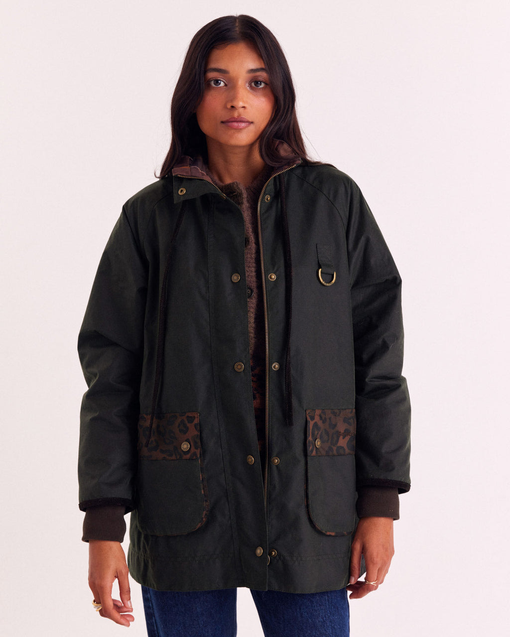 Chaqueta Anaïs Verde oscuro con estampado de leopardo