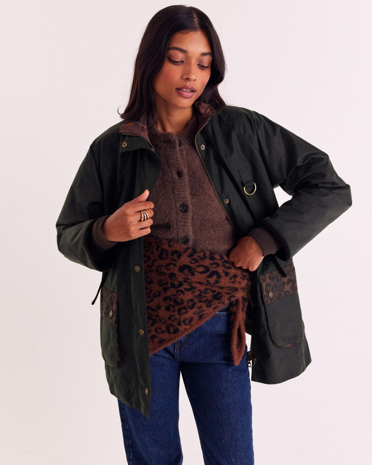 Chaqueta Anaïs Verde oscuro con estampado de leopardo