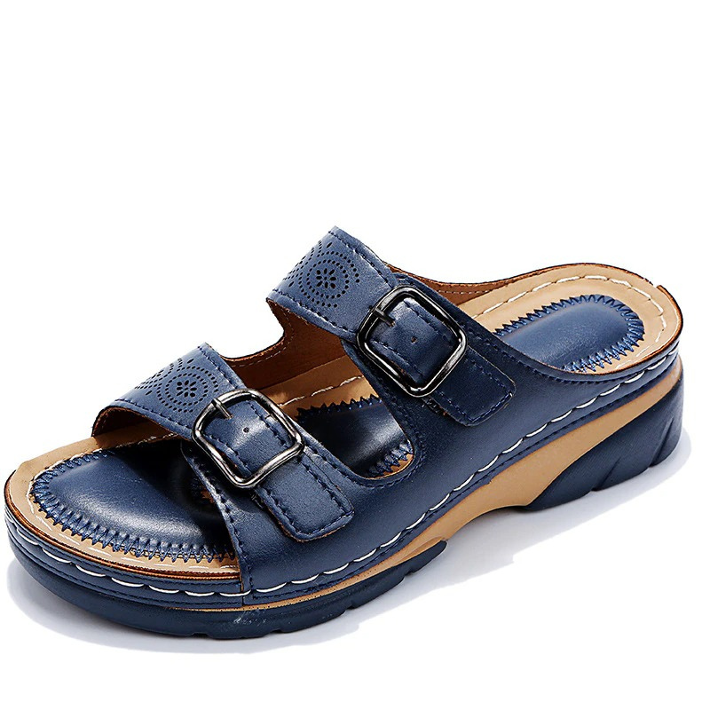 Montserrat | Sandalias de Cuña con Hebillas Dobles y Punta Abierta