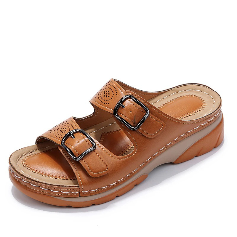 Montserrat | Sandalias de Cuña con Hebillas Dobles y Punta Abierta