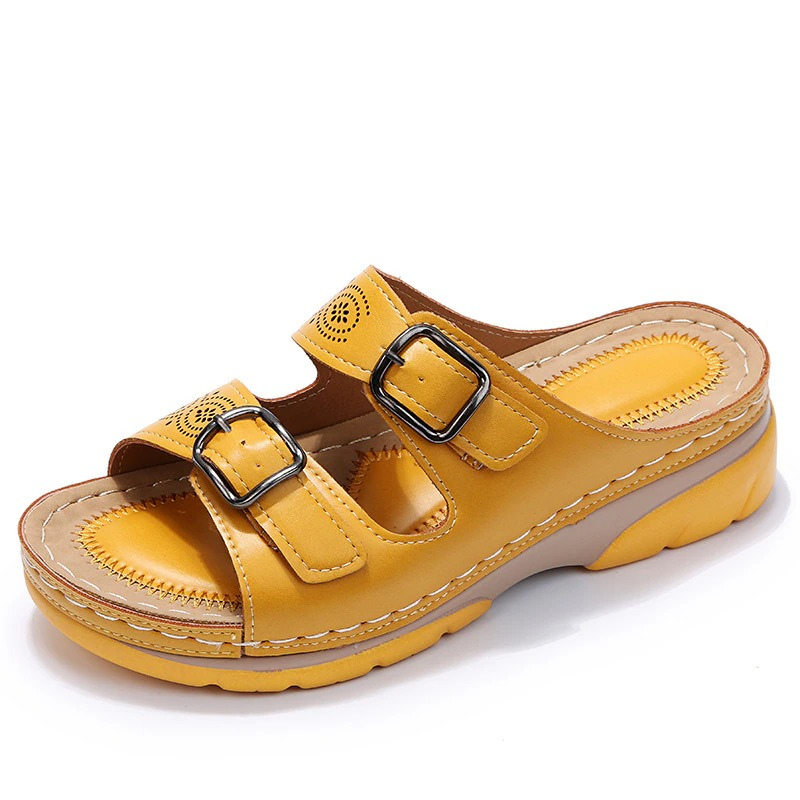 Montserrat | Sandalias de Cuña con Hebillas Dobles y Punta Abierta