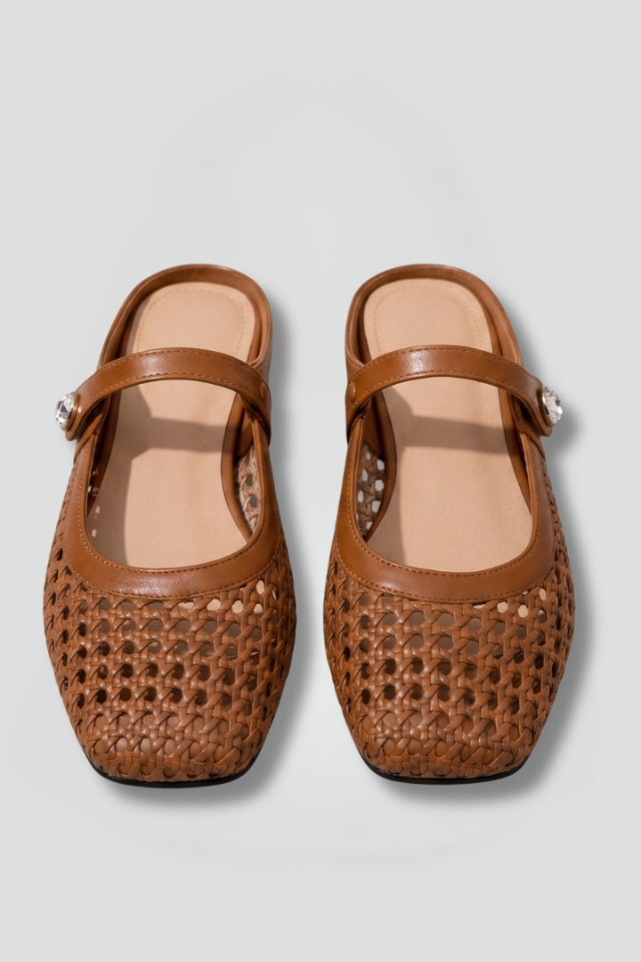 Nuria | Mules Planos Tejidos Mary Jane con Correa Joya