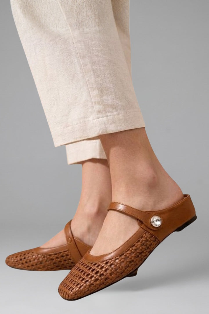 Nuria | Mules Planos Tejidos Mary Jane con Correa Joya