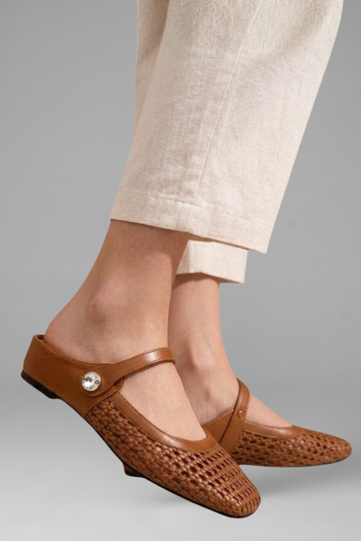 Nuria | Mules Planos Tejidos Mary Jane con Correa Joya