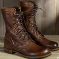 Raquel | Botas Militares de Piel con Cordones de Caña Media