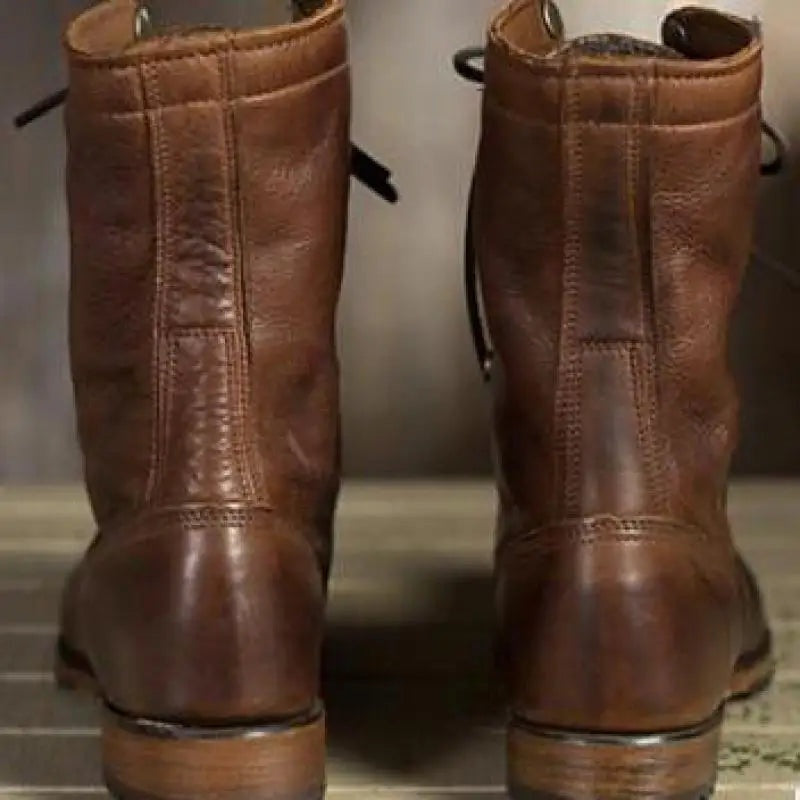 Raquel | Botas Militares de Piel con Cordones de Caña Media